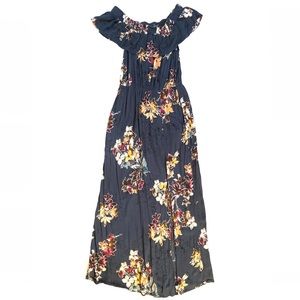 Xhilaration blue floral maxi dress with side slit